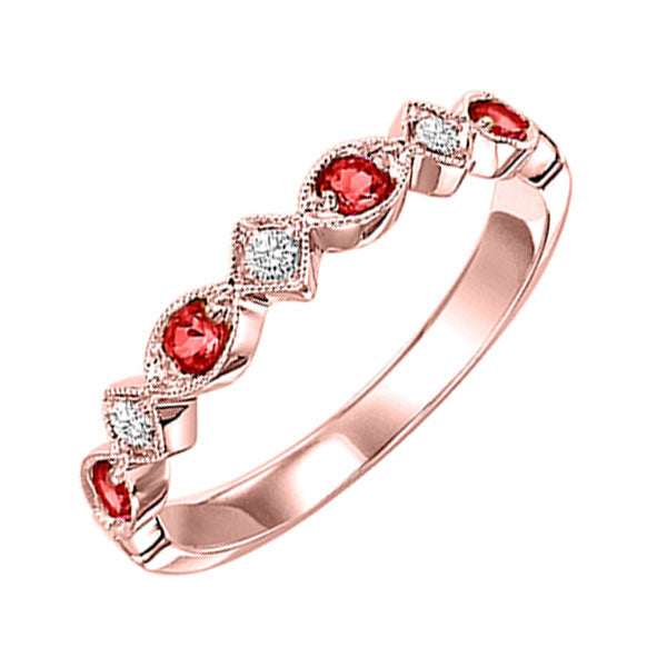10Kt Rose Gold Diamond (1/20Ctw) & Ruby (1/6 Ctw) Ring