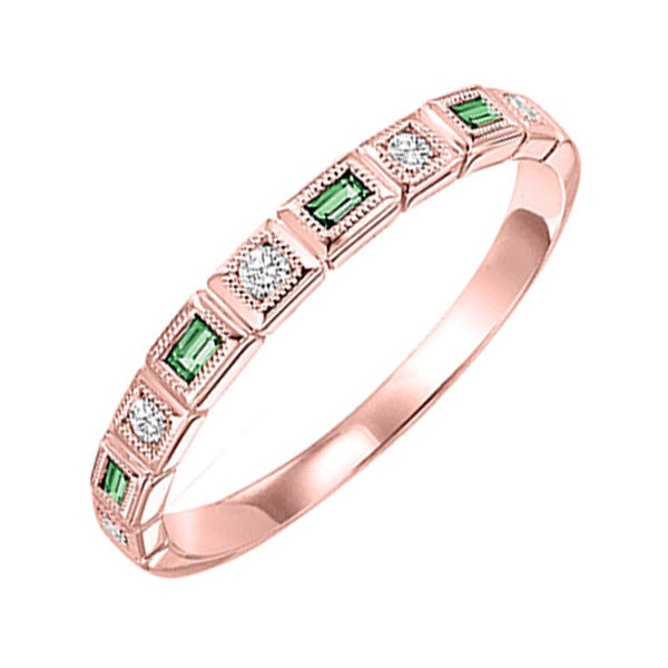 14Kt Rose Gold Diamond (1/10Ctw) & Emerald (1/8 Ctw) Ring