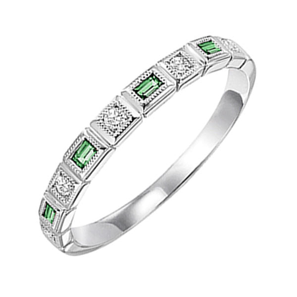 14Kt White Gold Diamond (1/12Ctw) & Emerald (1/8 Ctw) Ring