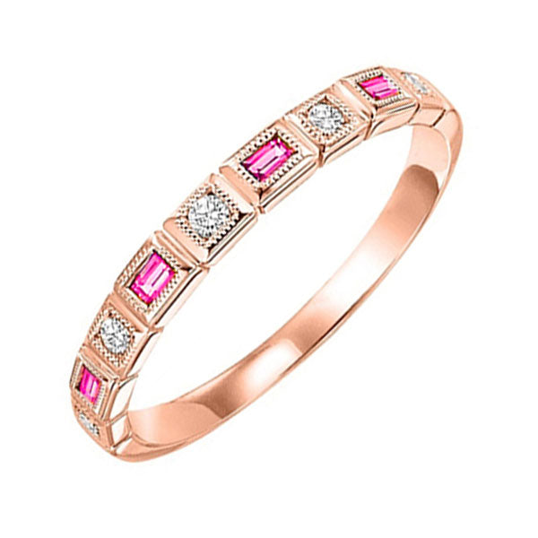 14Kt Rose Gold Diamond (1/10Ctw) & Pink Sapphire (1/6 Ctw) Ring