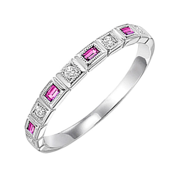 14Kt White Gold Diamond (1/10Ctw) & Pink Sapphire (1/6 Ctw) Ring