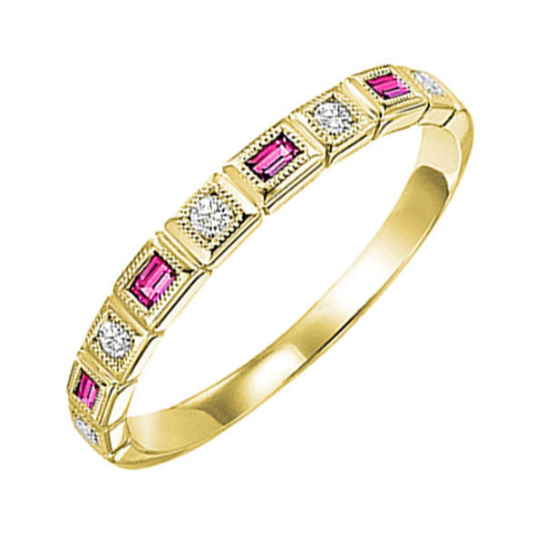14Kt Yellow Gold Diamond (1/10Ctw) & Pink Sapphire (1/6 Ctw) Ring