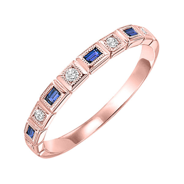 14Kt Rose Gold Diamond (1/12Ctw) & Sapphire (1/8 Ctw) Ring