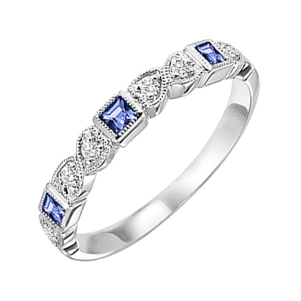 14Kt White Gold Diamond (1/10Ctw) & Sapphire (1/6 Ctw) Ring
