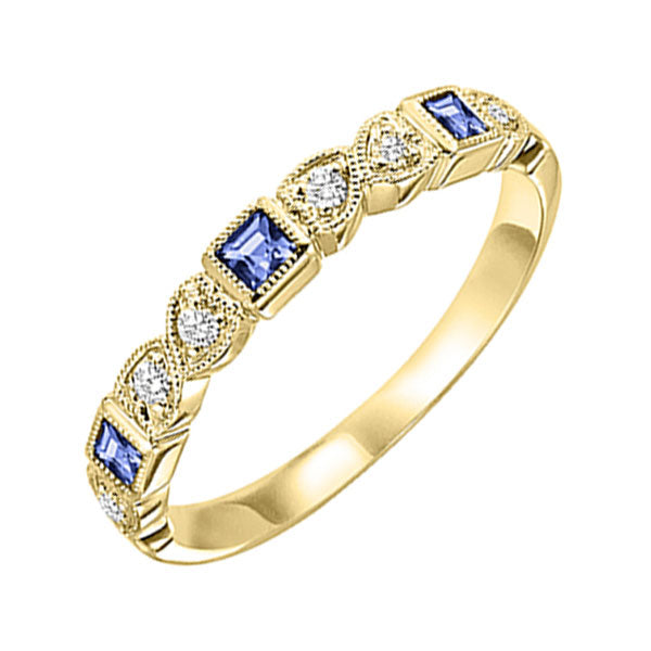 14Kt Yellow Gold Diamond (1/10Ctw) & Sapphire (1/6 Ctw) Ring