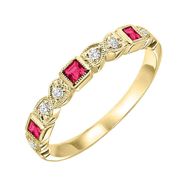 14Kt Yellow Gold Diamond (1/10Ctw) & Ruby (1/6 Ctw) Ring