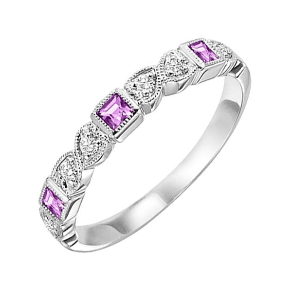 14Kt White Gold Diamond (1/10Ctw) & Pink Sapphire (1/5 Ctw) Ring
