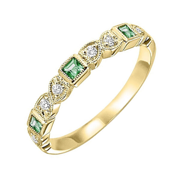 14Kt Yellow Gold Diamond (1/10Ctw) & Emerald (1/6 Ctw) Ring