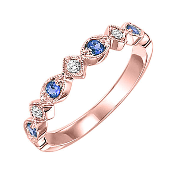 14Kt Rose Gold Diamond (1/20Ctw) & Sapphire (1/5 Ctw) Ring