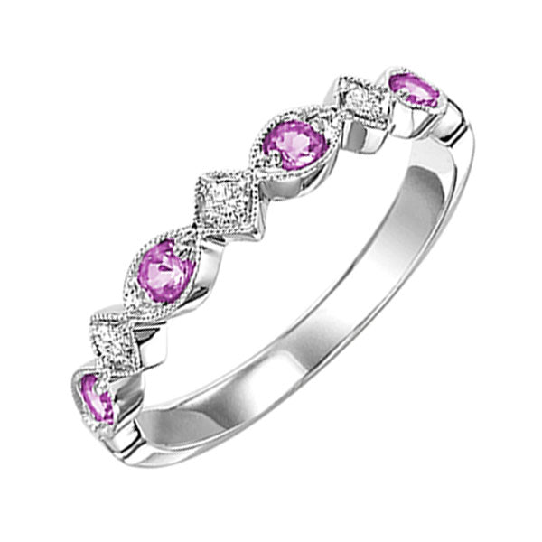 14Kt White Gold Diamond (1/20Ctw) & Pink Sapphire (1/6 Ctw) Ring