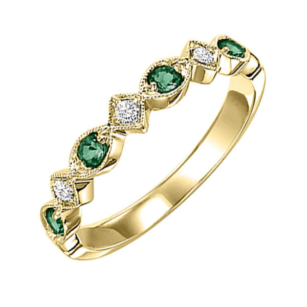 14Kt Yellow Gold Diamond (1/20Ctw) & Emerald (1/6 Ctw) Ring
