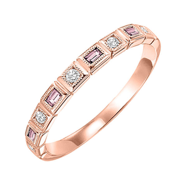 10Kt Rose Gold Diamond (1/10Ctw) & Pink Tourmaline (1/6 Ctw) Ring