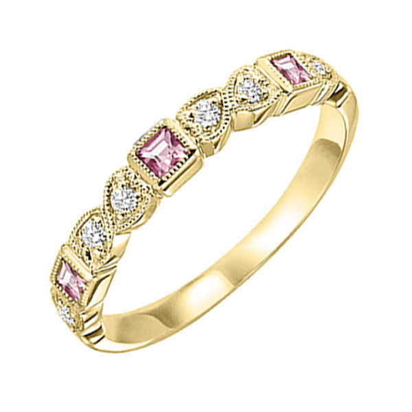 10Kt Yellow Gold Diamond (1/10Ctw) & Pink Tourmaline (1/6 Ctw) Ring