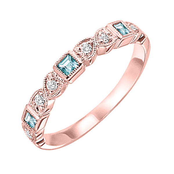 10Kt Rose Gold Diamond (1/12Ctw) & Blue Topaz (1/4 Ctw) Ring