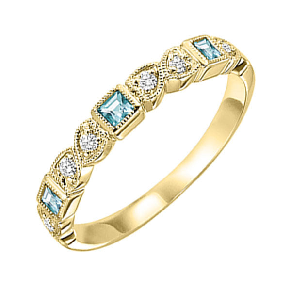 10Kt Yellow Gold Diamond (1/10Ctw) & Blue Topaz (1/4 Ctw) Ring