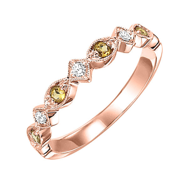 10Kt Rose Gold Diamond (1/20Ctw) & Citrine (1/6 Ctw) Ring