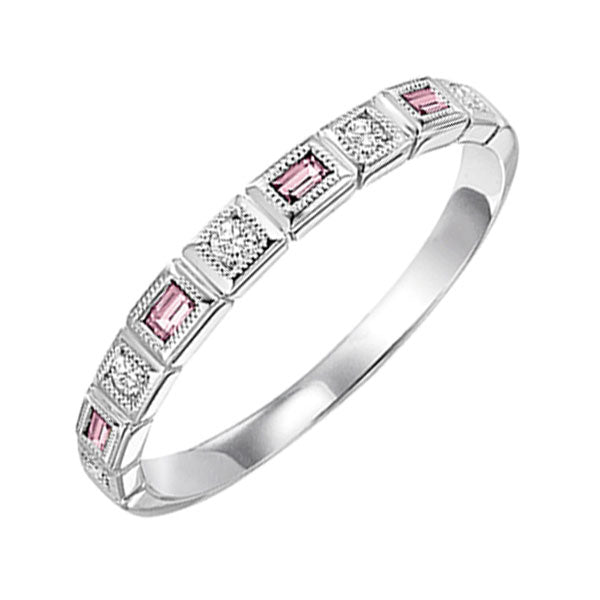 14Kt White Gold Diamond (1/12Ctw) & Pink Tourmaline (1/8 Ctw) Ring