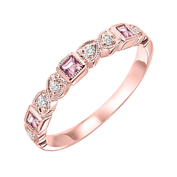 14Kt Rose Gold Diamond (1/12Ctw) & Pink Tourmaline (1/6 Ctw) Ring