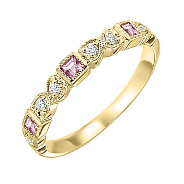 14Kt Yellow Gold Diamond (1/12 Ctw) & Pink Tourmaline (1/6 Ctw) Ring