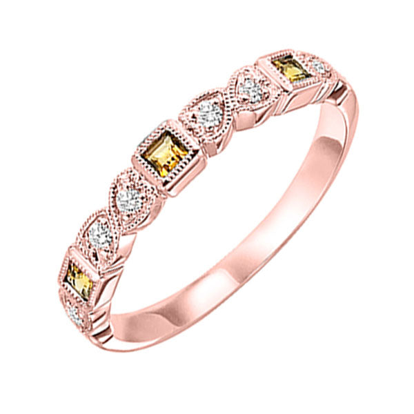 14Kt Rose Gold Diamond (1/10Ctw) & Citrine (1/6 Ctw) Ring