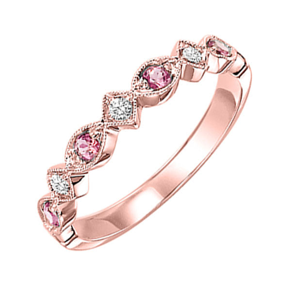 14Kt Rose Gold Diamond (1/20Ctw) & Pink Tourmaline (1/6 Ctw) Ring