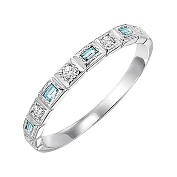 10Kt White Gold Diamond (1/12Ctw) & Aquamarine (1/8 Ctw) Ring
