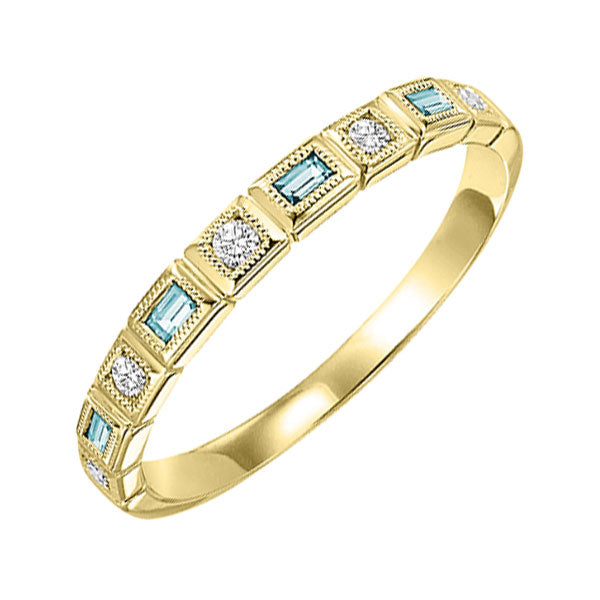 10Kt Yellow Gold Diamond (1/12Ctw) & Aquamarine (1/8 Ctw) Ring