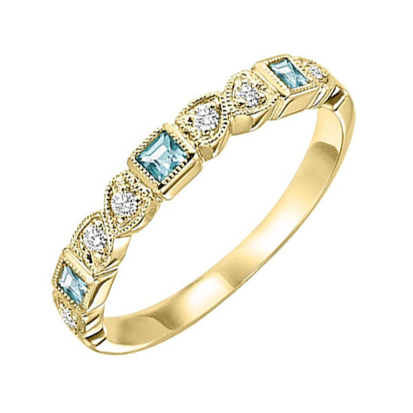 10Kt Yellow Gold Diamond (1/10Ctw) & Aquamarine (1/6 Ctw) Ring