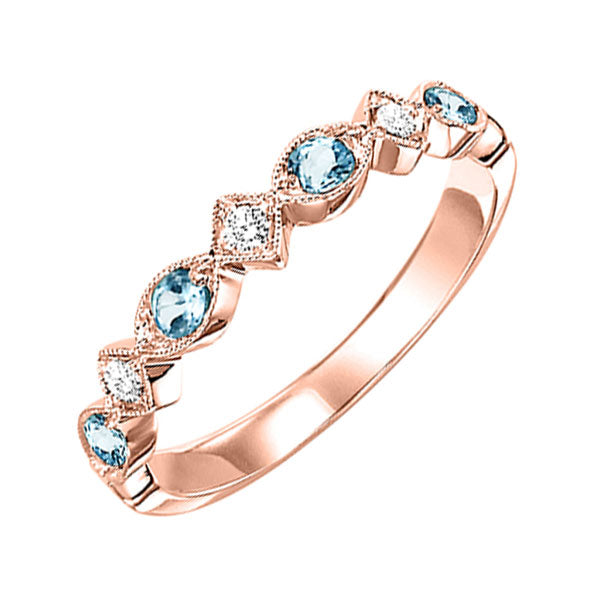 10Kt Rose Gold Diamond (1/20Ctw) & Aquamarine (1/6 Ctw) Ring