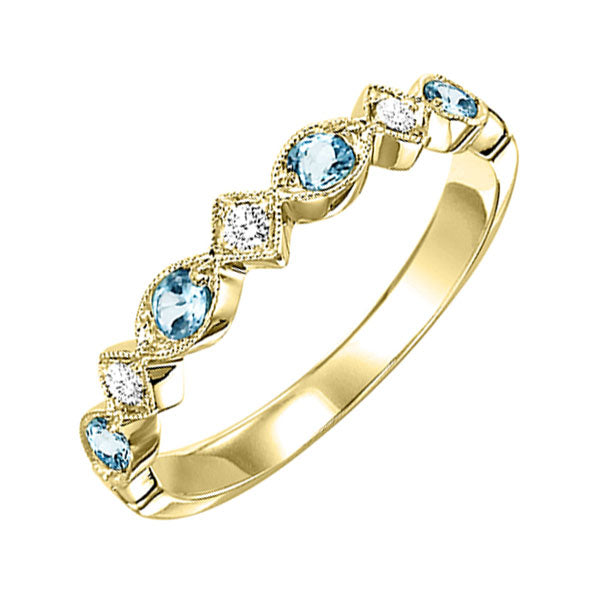 10Kt Yellow Gold Diamond (1/20Ctw) & Aquamarine (1/6 Ctw) Ring