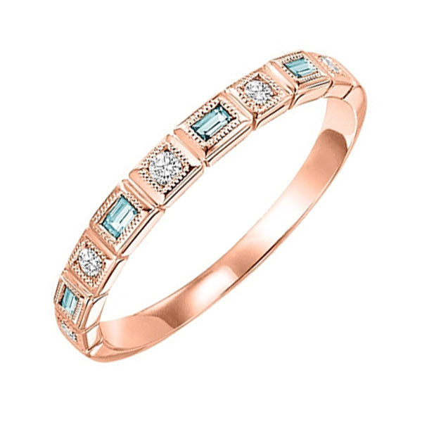 14Kt Rose Gold Diamond (1/12Ctw) & Aquamarine (1/10 Ctw) Ring