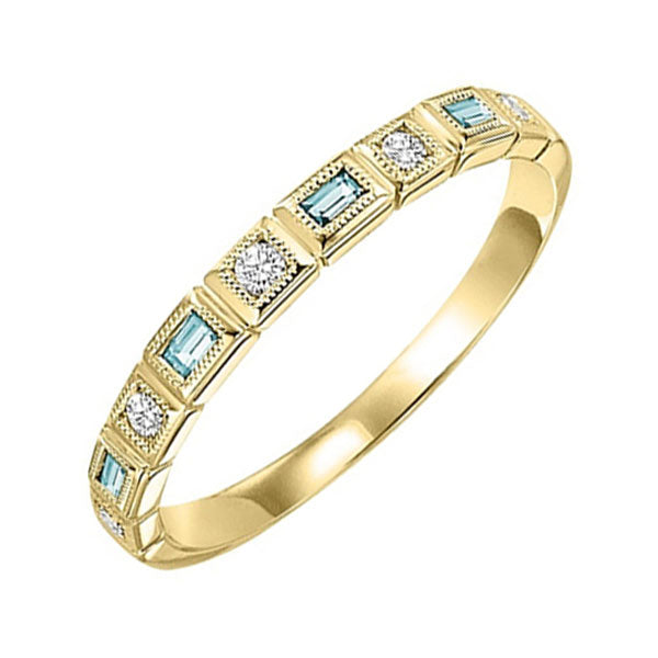 14Kt Yellow Gold Diamond (1/12Ctw) & Aquamarine (1/10 Ctw) Ring
