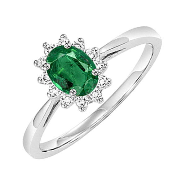 14Kt White Gold Diamond (1/5Ctw) & Emerald (3/8 Ctw) Ring