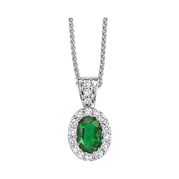 14Kt White Gold Diamond (1/10Ctw) & Emerald (3/8 Ctw) Pendant