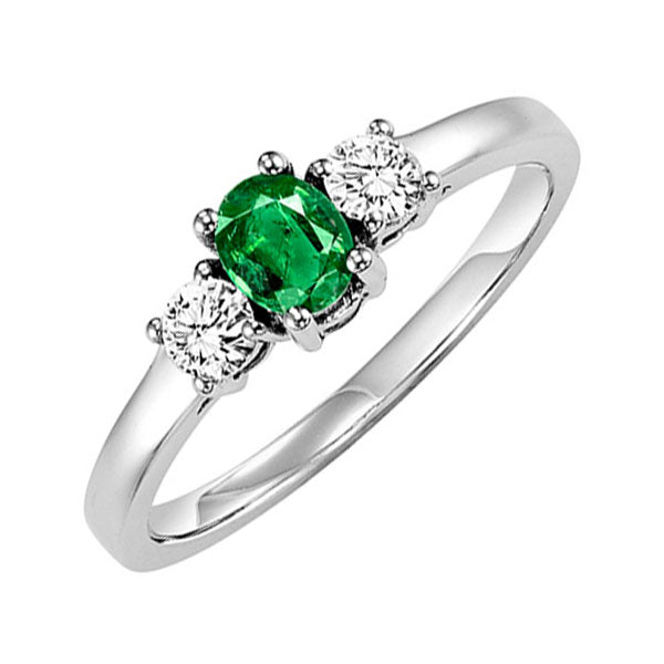 14Kt White Gold Diamond (1/4Ctw) & Emerald (3/8 Ctw) Ring