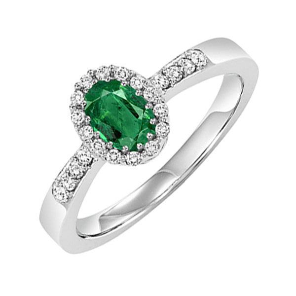 14Kt White Gold Diamond (1/8Ctw) & Emerald (3/8 Ctw) Ring