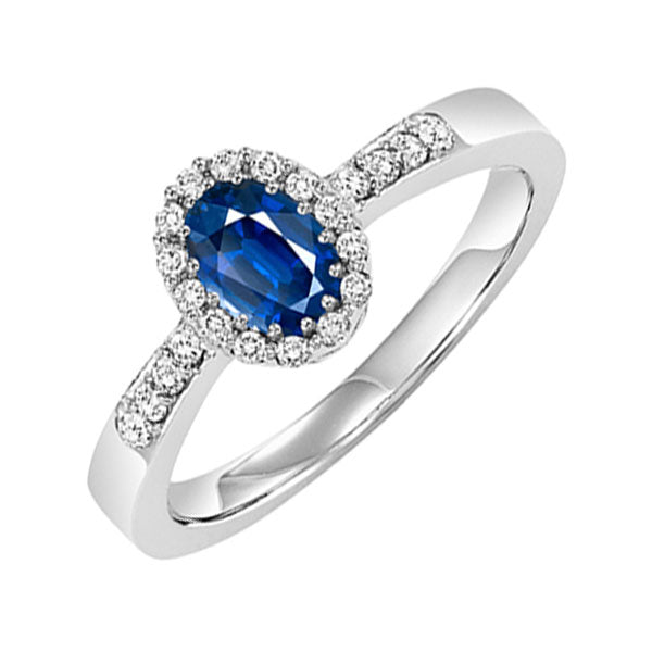 14Kt White Gold Diamond (1/8Ctw) & Sapphire (1/2 Ctw) Ring