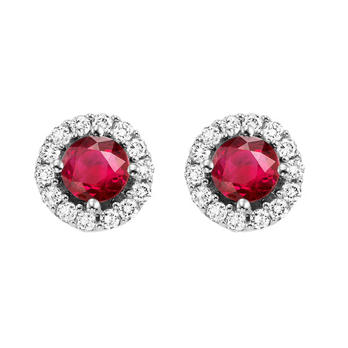 14Kt White Gold Diamond (1/8Ctw) & Ruby (3/8 Ctw) Earring