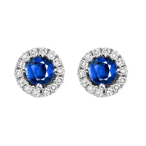 14Kt White Gold Diamond (1/8Ctw) & Sapphire (1/3 Ctw) Earring