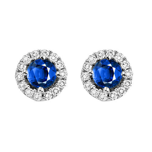 14Kt White Gold Diamond (1/8Ctw) & Sapphire (1/3 Ctw) Earring