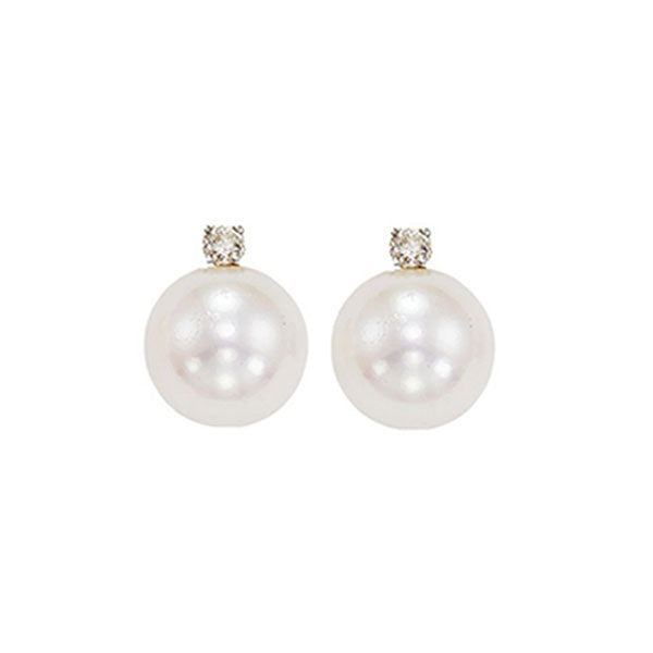 14Kt White Gold Diamond (1/20Ctw) & Pearl (1 Ctw) Earring