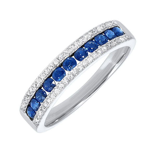 14Kt White Gold Diamond (1/8Ctw) & Sapphire (1/2 Ctw) Ring