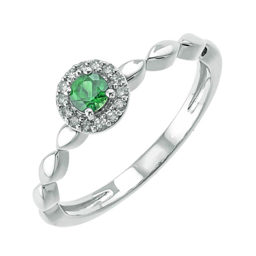 10Kt White Gold Diamond 1/12Ctw & Emerald 1/5Ctw Ring