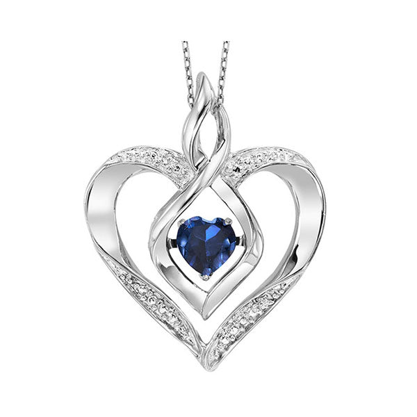 Silver Diamond (1/50 Ctw) & Created Sapphire (1/4 Ctw) Pendant