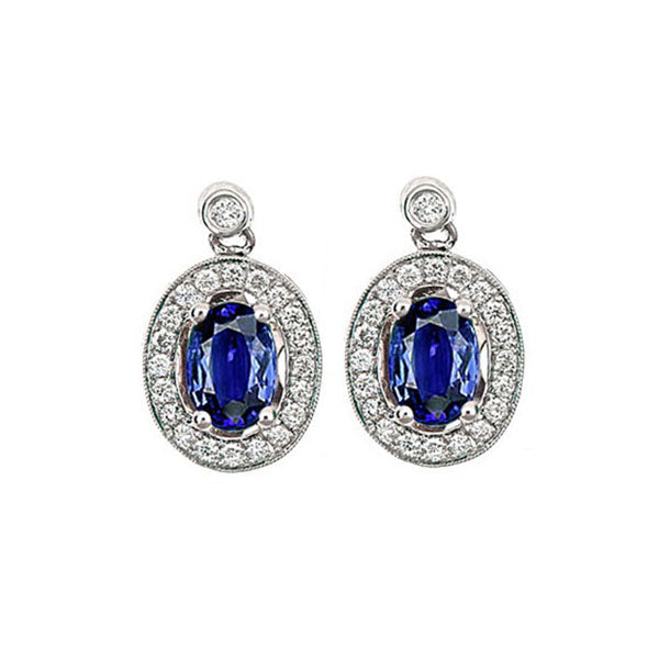 14Kt White Gold Diamond (1/4Ctw) & Sapphire (1 1/8 Ctw) Earring