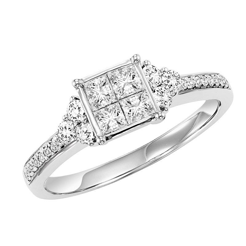 14K White Gold Diamond Engagement Ring 5 8 ctw with Quad Diamond Head