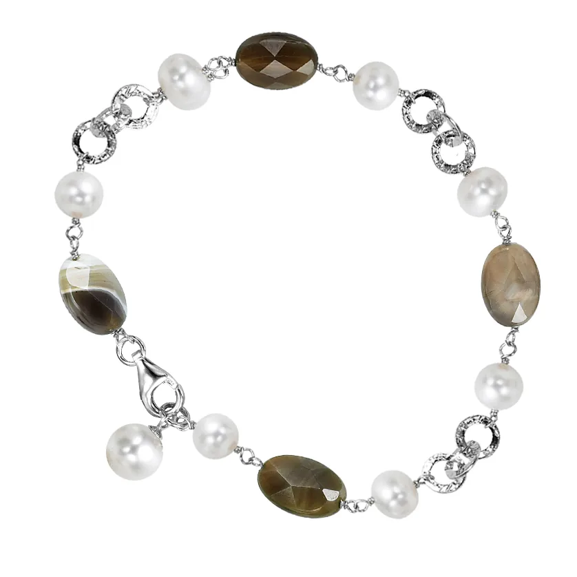 Silver White & Pearl Bracelet