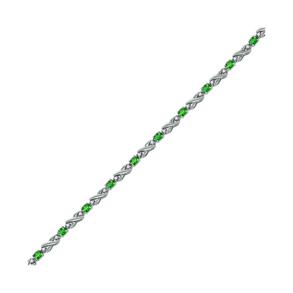 14Kt White Gold Diamond 1/2Ctw & Emerald 2 1/2Ctw Bracelet