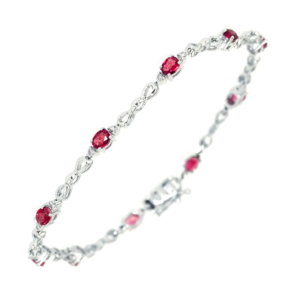 14Kt White Gold Diamond 1/4Ctw & Ruby 1 5/8Ctw Bracelet