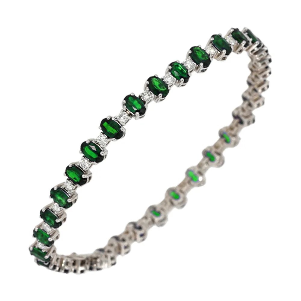 14Kt White Gold Diamond 1Ctw & Emerald 7Ctw Bracelet view 2